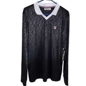 FILA men’s long sleeve black white Carter polo logo shirt NWT (medium)